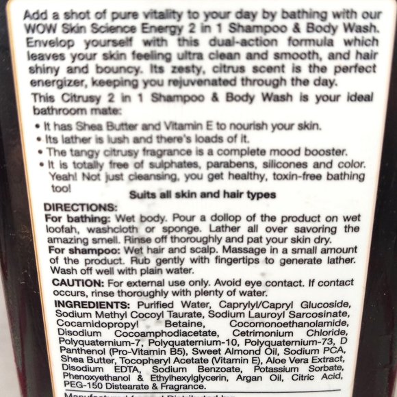 WOW Skin Science Energy 2-in-1 Shampoo & Body Wash For Men - Picture 9 of 11